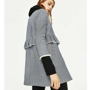 Zara Womens Peplum Gingham Blue White Peacoat Jacket